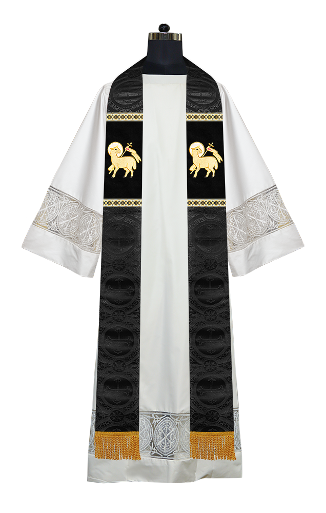 Liturgical Stole with Embroidered Motif and Trims