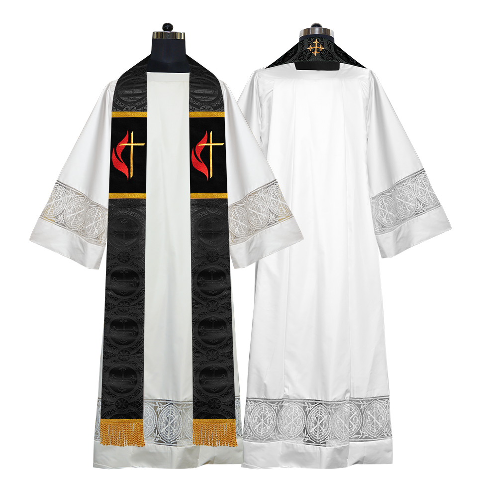 Cross and Flame Embroidered Clergy Stole