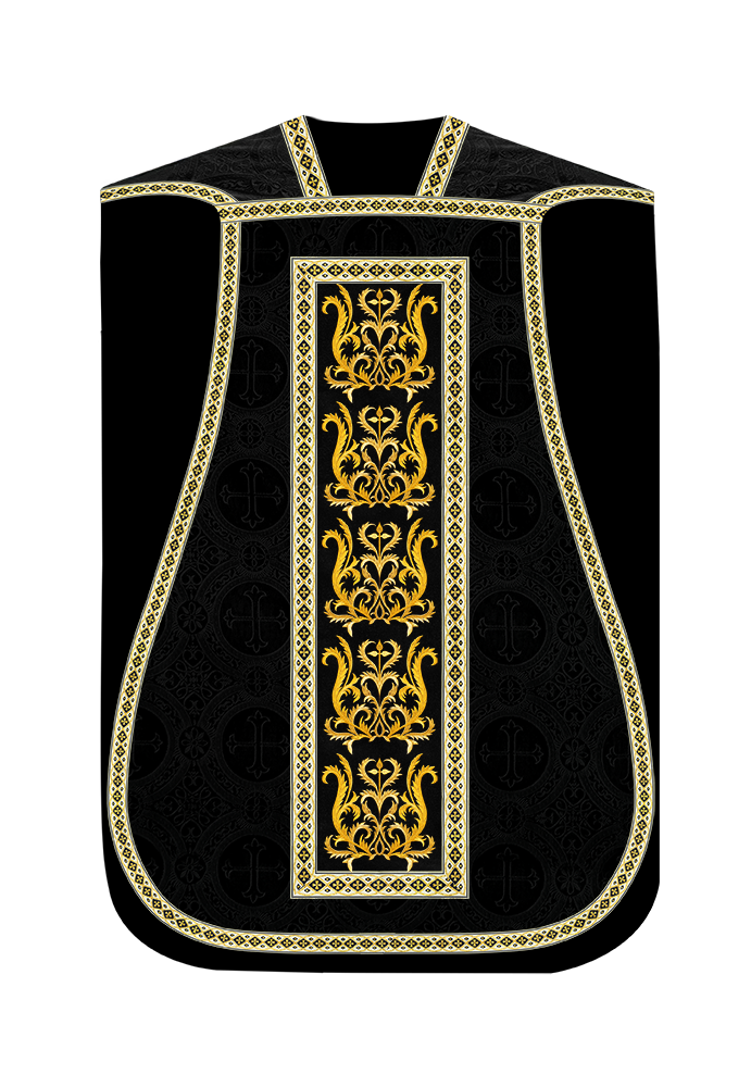 Liturgical Roman Chasuble Vestment With Spiritual Motifs and Trims