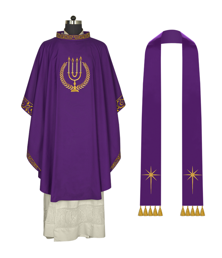 Advent chasuble with candle embroidery