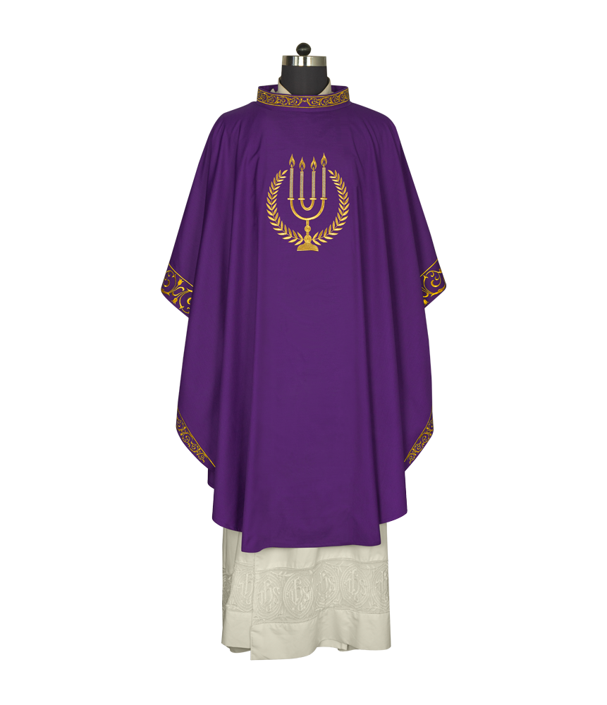 Advent chasuble with candle embroidery