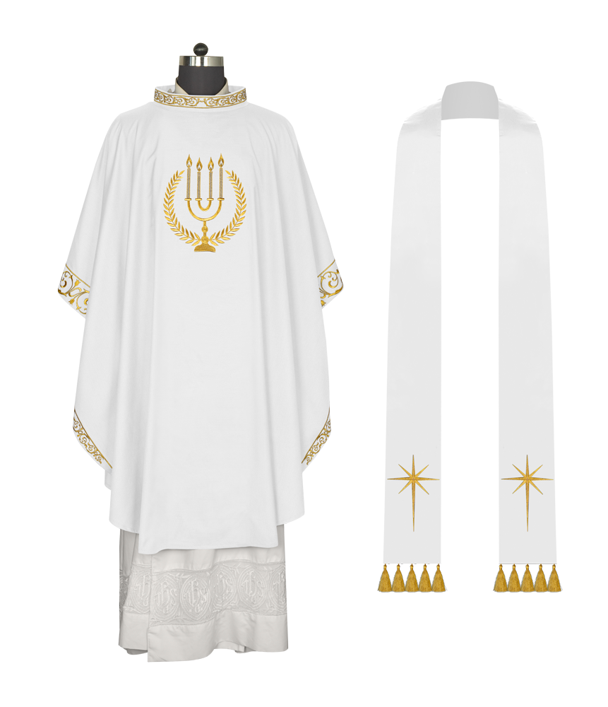 Advent chasuble with candle embroidery