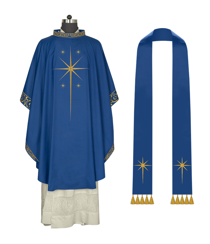Ornate Advent Chasuble with Golden Star Embroidery