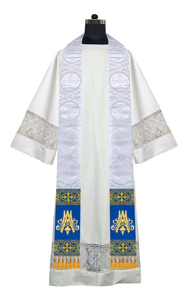 Marian Clergy Stole with Motif and Trims