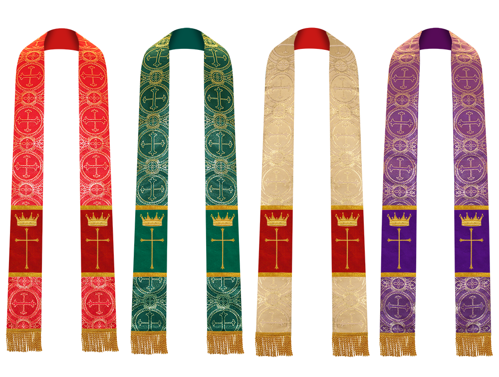 Set of Four Gothic Stole Embroidered Spiritual Motif