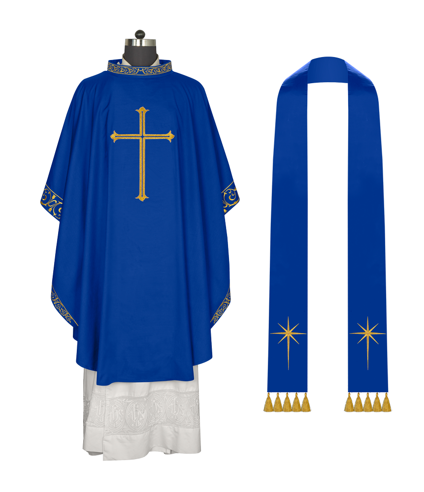 Advent chasuble adorned with cross embroidery
