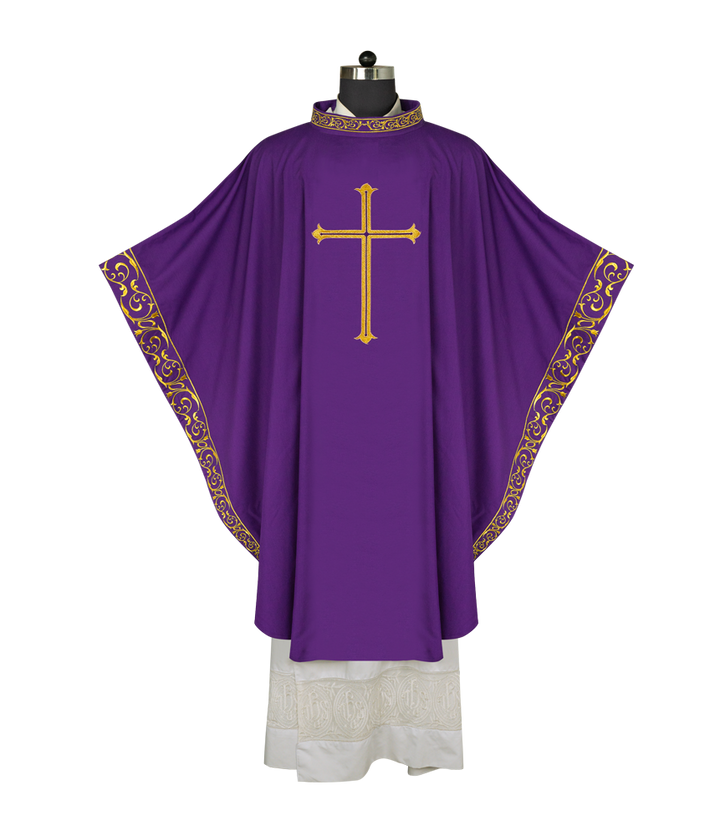 Advent chasuble adorned with cross embroidery
