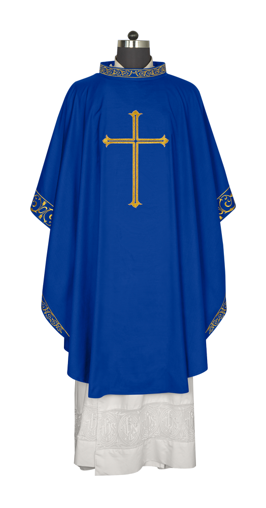 Advent chasuble adorned with cross embroidery
