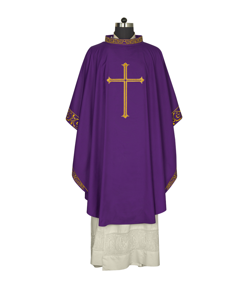 Advent chasuble adorned with cross embroidery