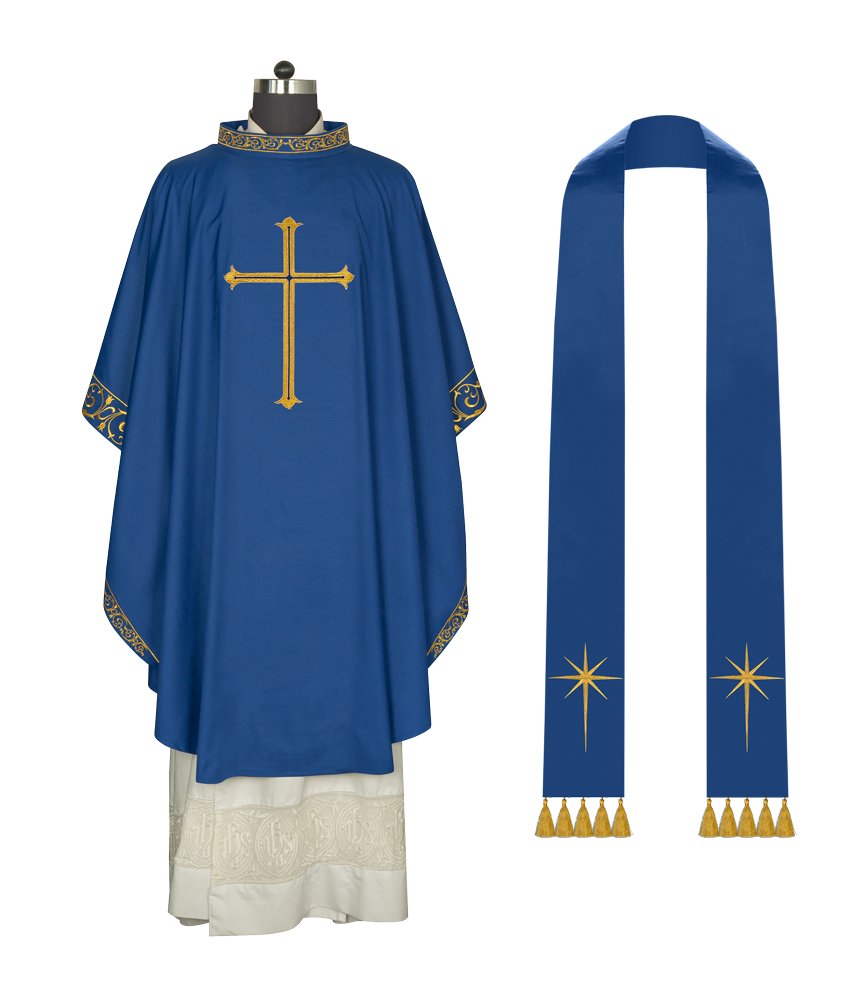 Advent chasuble adorned with cross embroidery