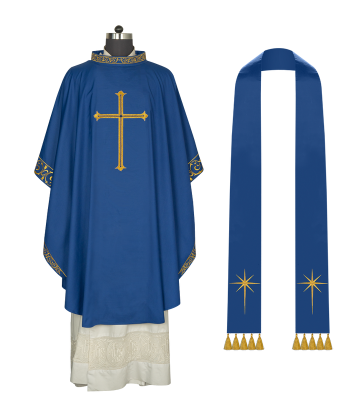 Advent chasuble adorned with cross embroidery