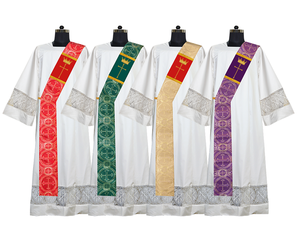 Set of 4 Deacon Stoles Enhanced with Embroidered Spiritual Motifs