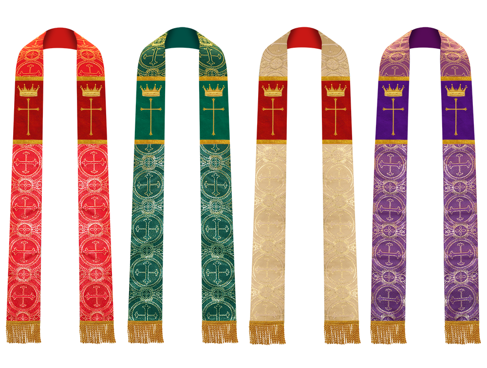 Set of Four Gothic Stole Embroidered Spiritual Motif