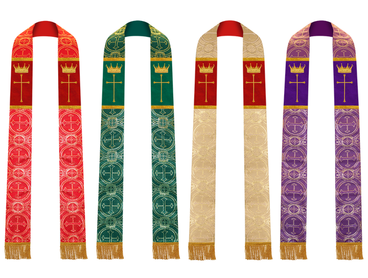 Set of Four Gothic Stole Embroidered Spiritual Motif