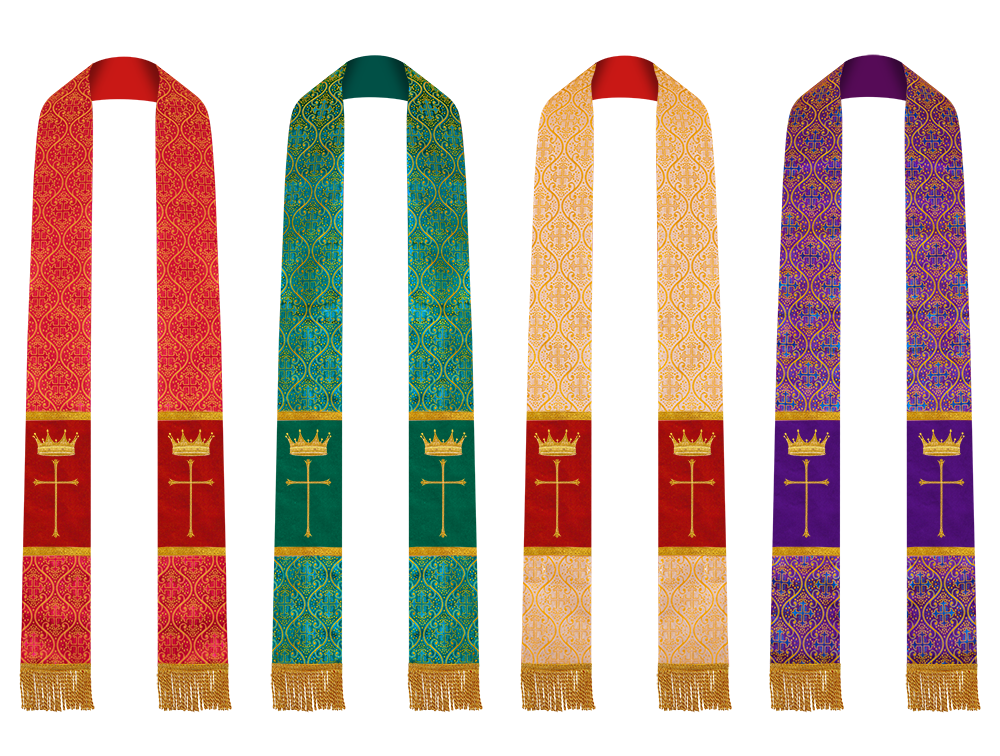 Set of Four Gothic Stole Embroidered Spiritual Motif