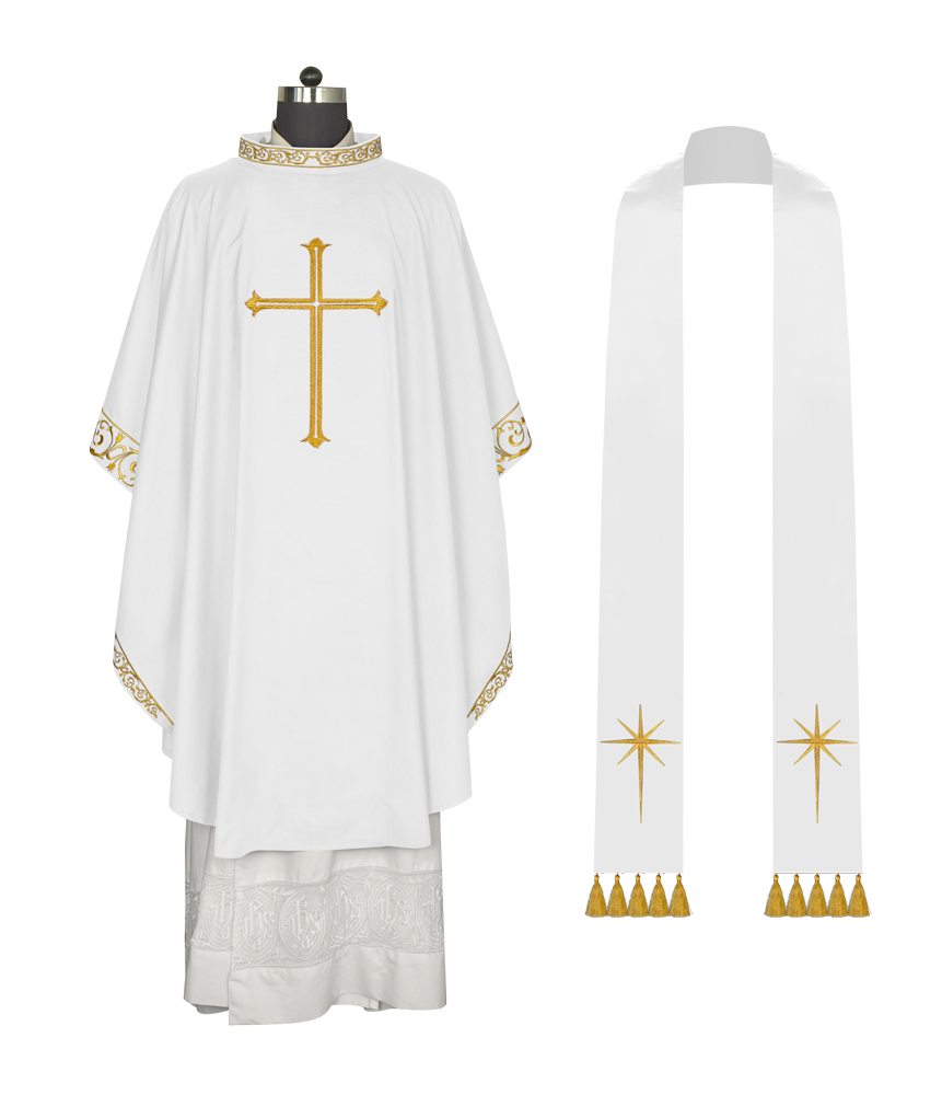 Advent chasuble adorned with cross embroidery