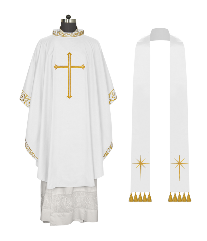 Advent chasuble adorned with cross embroidery