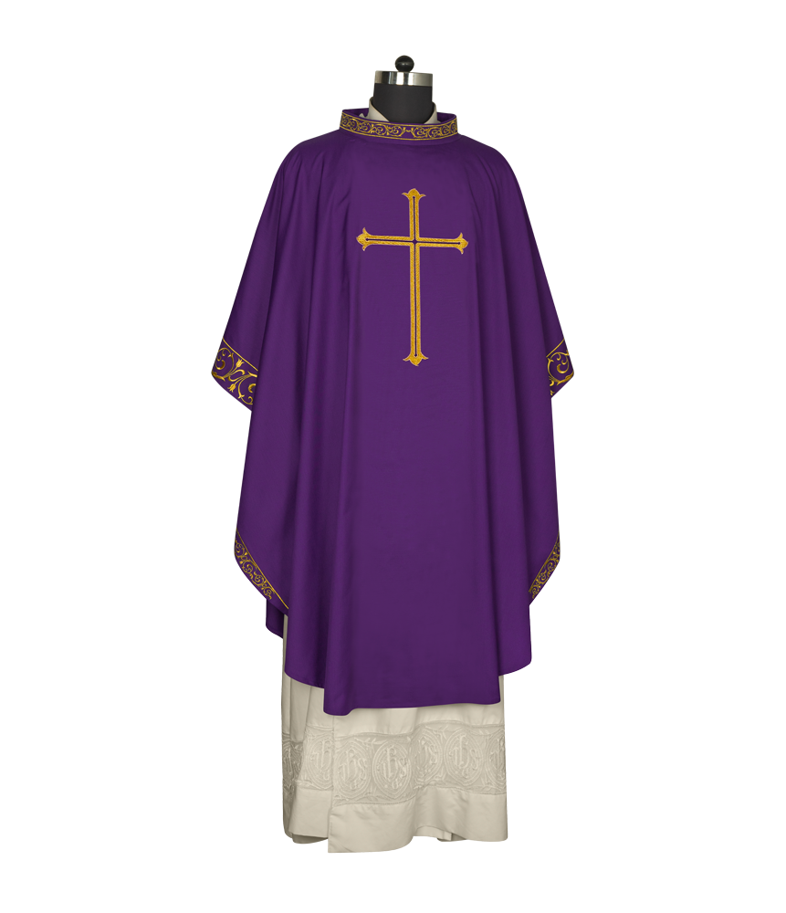 Advent chasuble adorned with cross embroidery
