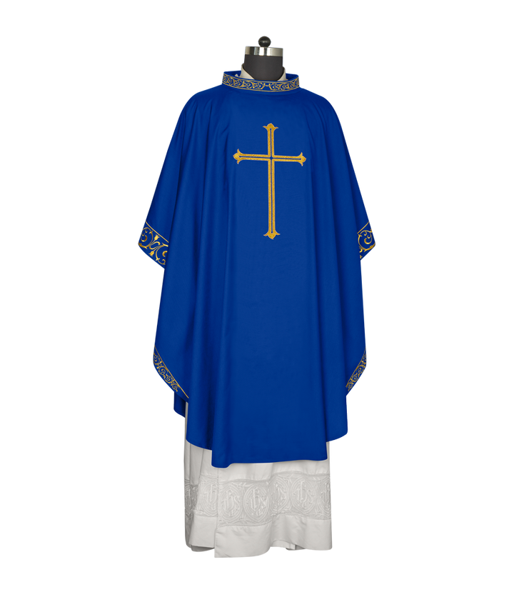 Advent chasuble adorned with cross embroidery
