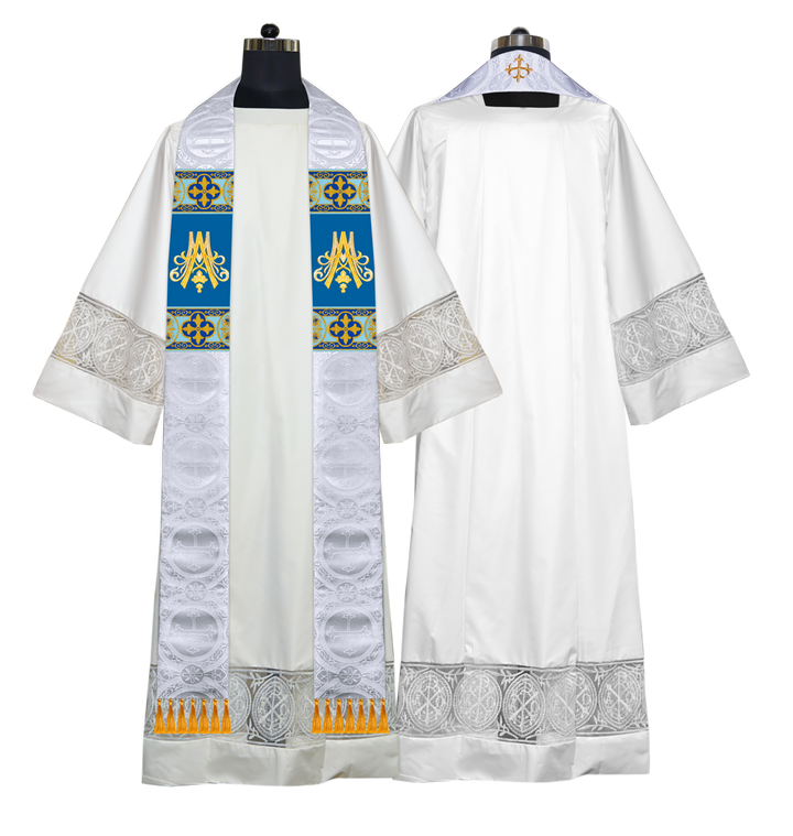 Marian Clergy Stole Vestment with Woven Braids