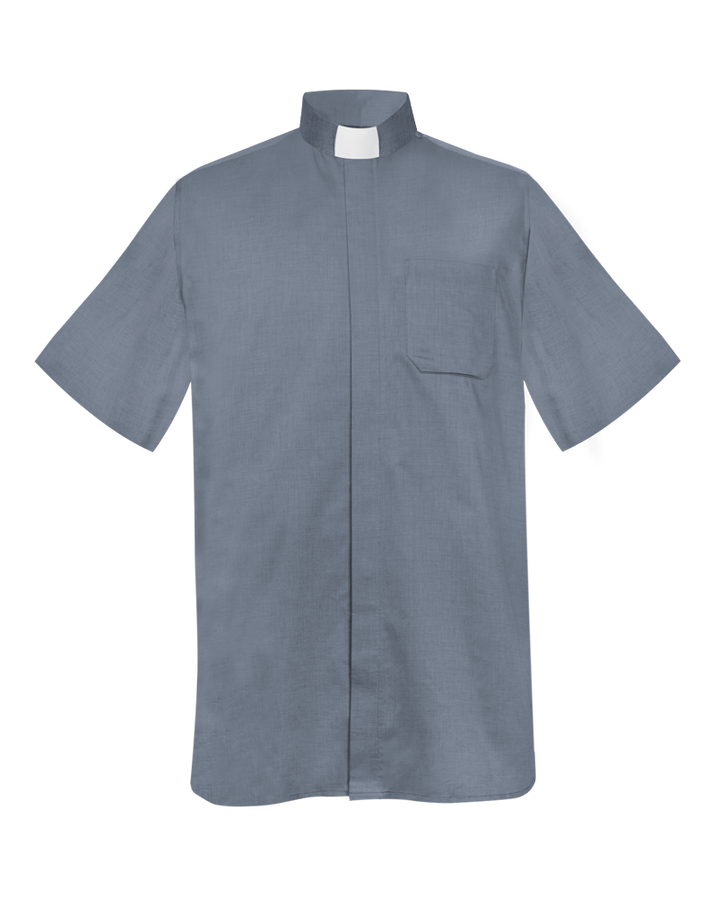Grey Short Sleeve Tab Collar Clergy Shirt - Hidden Button Placket