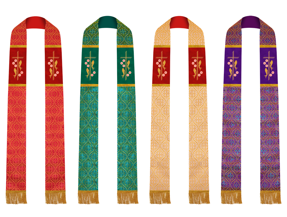 Set of Four Gothic Stole Embroidered Spiritual Motif