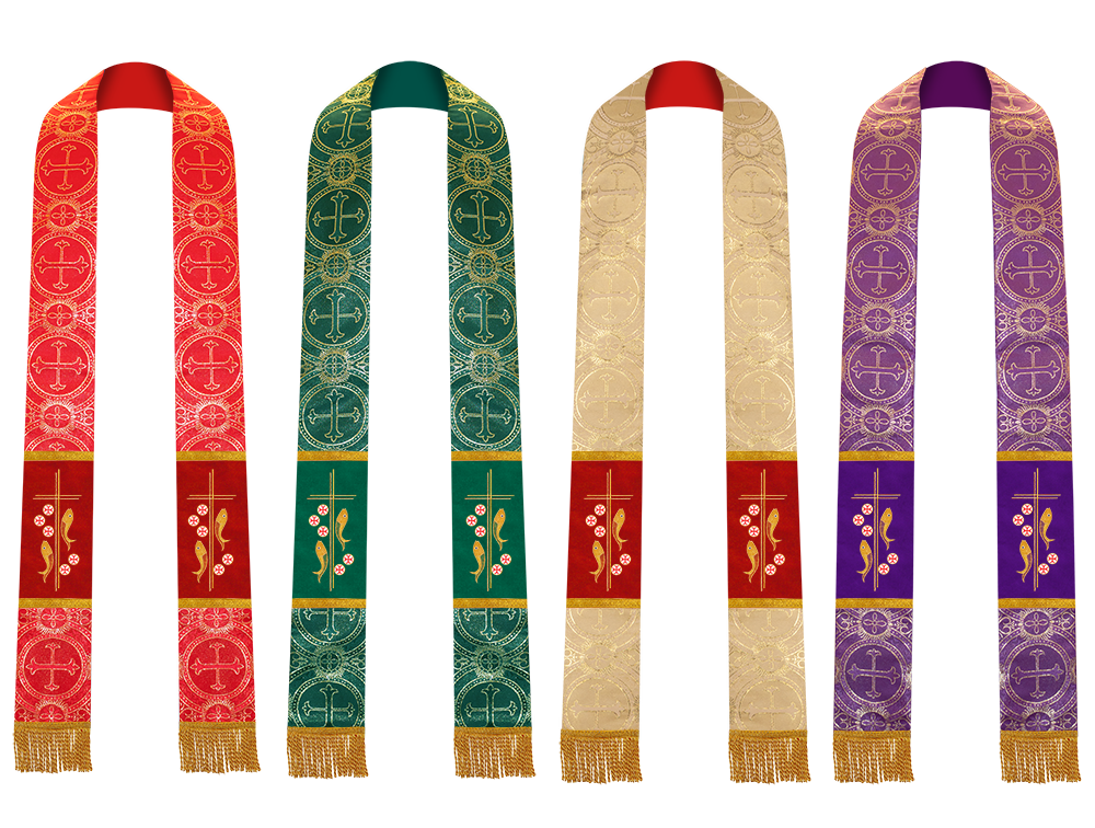 Set of Four Gothic Stole Embroidered Spiritual Motif