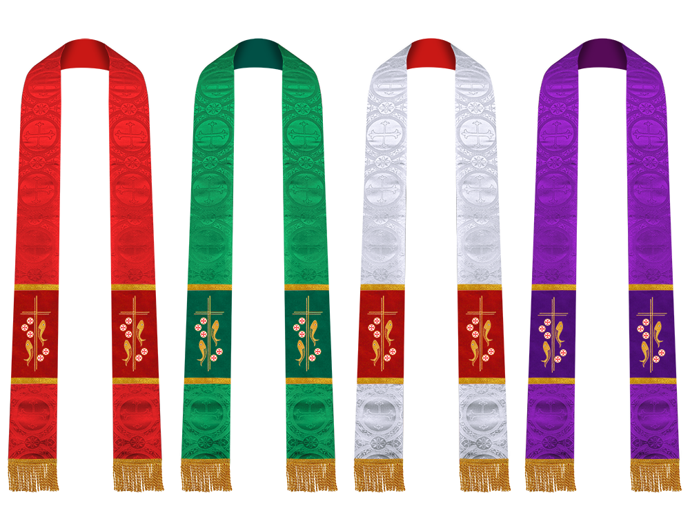 Set of Four Gothic Stole Embroidered Spiritual Motif