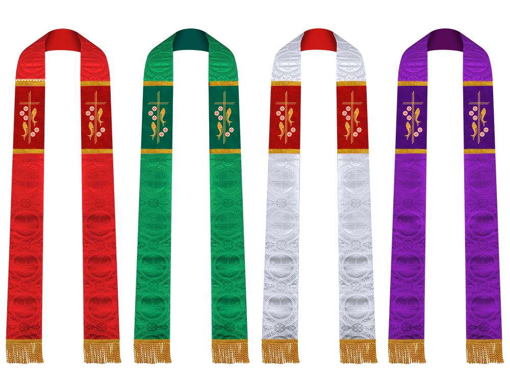 Set of Four Gothic Stole Embroidered Spiritual Motif