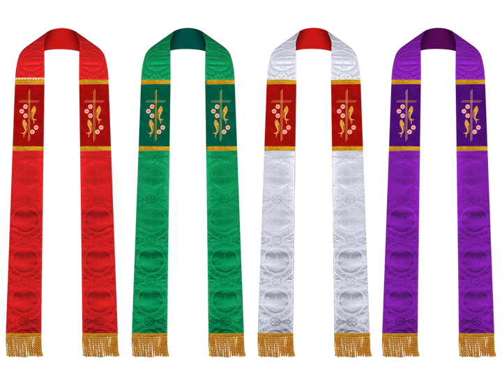 Set of Four Gothic Stole Embroidered Spiritual Motif