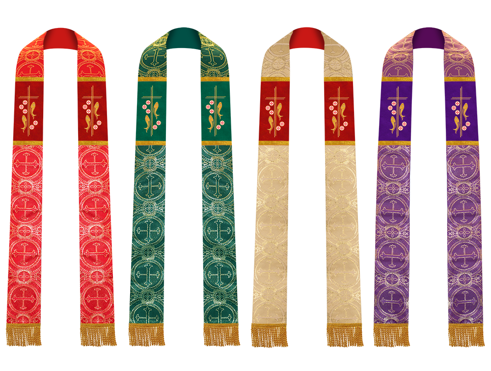 Set of Four Gothic Stole Embroidered Spiritual Motif