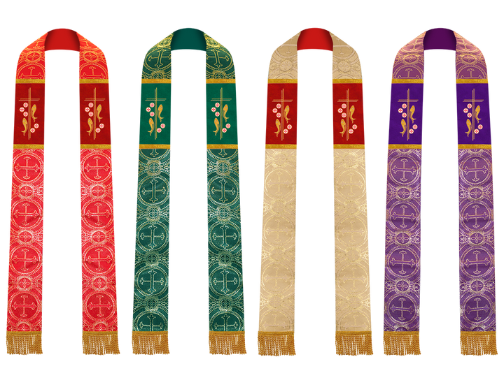 Set of Four Gothic Stole Embroidered Spiritual Motif