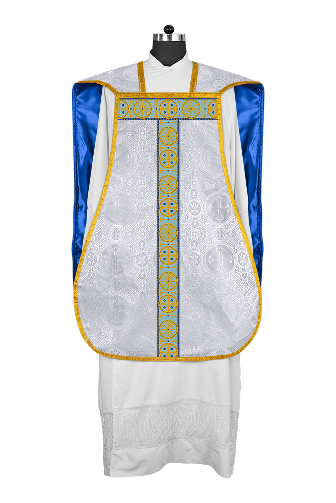 Casulla mariana romana con ribetes trenzados 