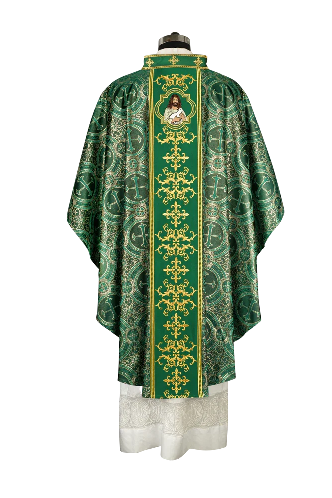 Liturgical Chasuble with Intricate Embroidery of Jesus and the Lamb