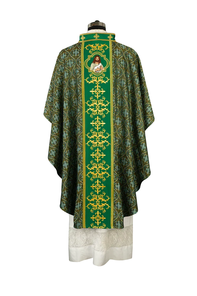 Liturgical Chasuble with Intricate Embroidery of Jesus and the Lamb