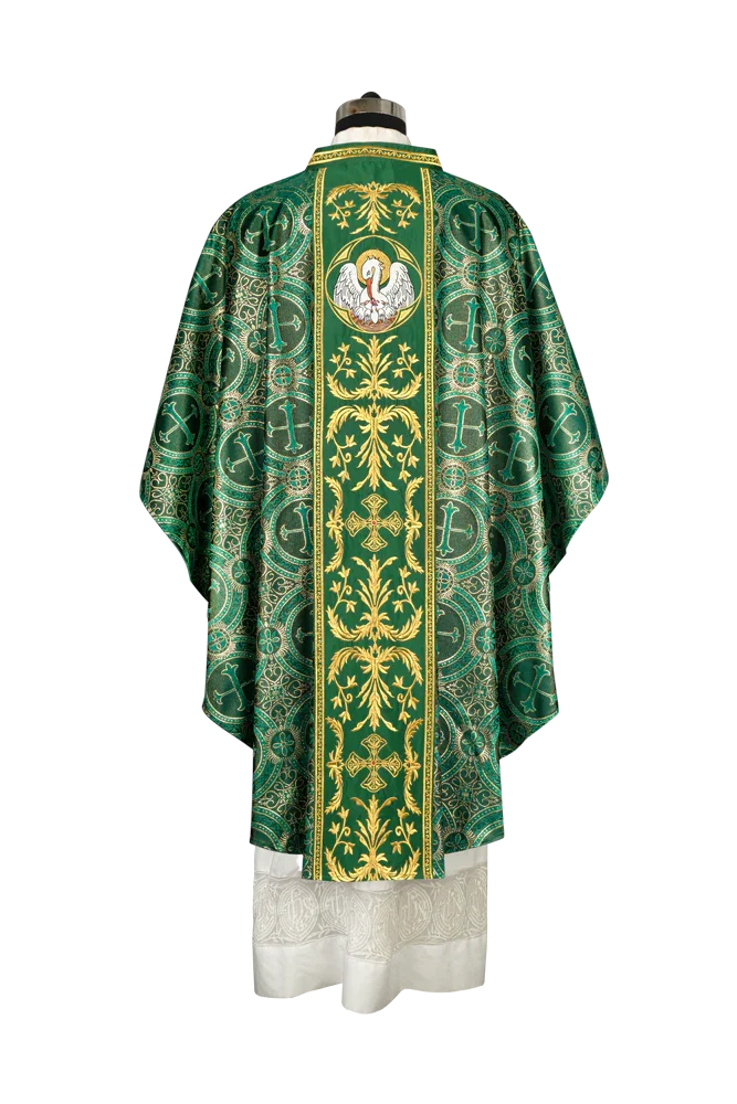 Gothic Chasuble with Ornate Pelican and Cross Embroidery