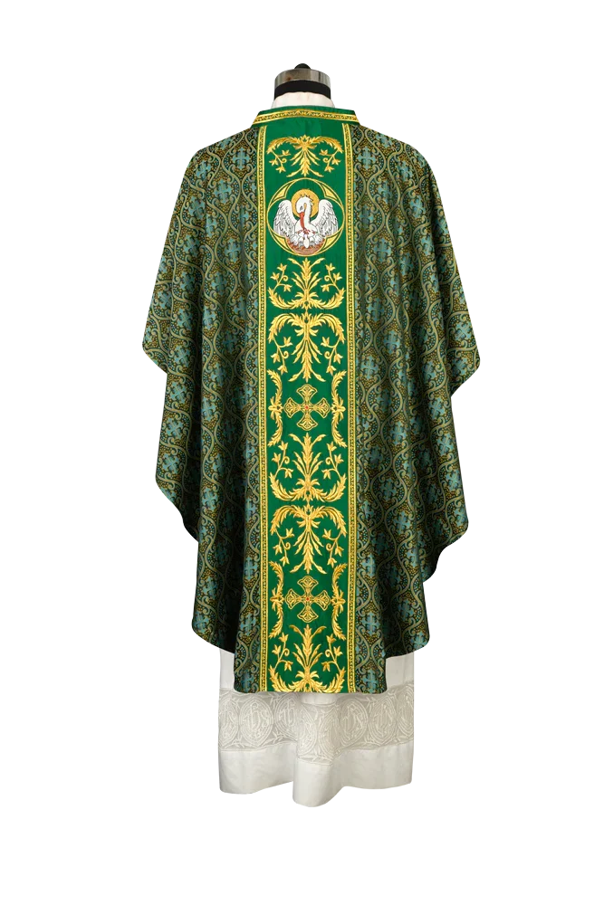 Gothic Chasuble with Ornate Pelican and Cross Embroidery