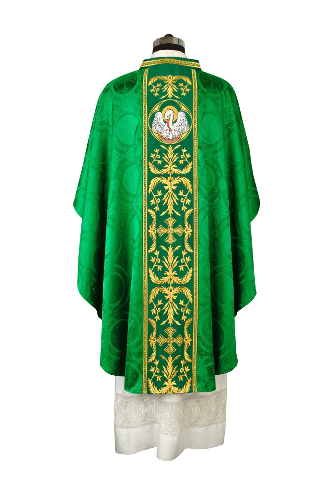 Gothic Chasuble with Ornate Pelican and Cross Embroidery