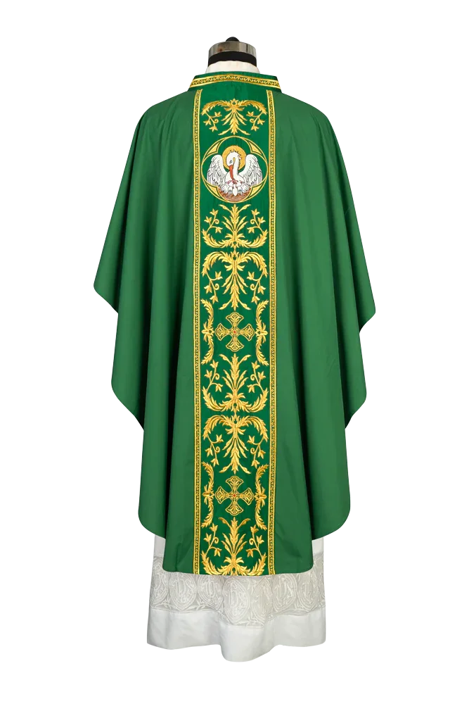 Gothic Chasuble with Ornate Pelican and Cross Embroidery