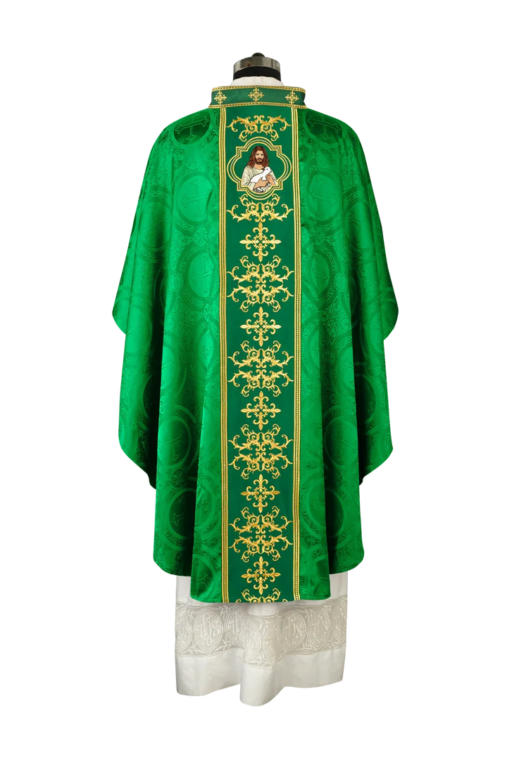 Liturgical Chasuble with Intricate Embroidery of Jesus and the Lamb