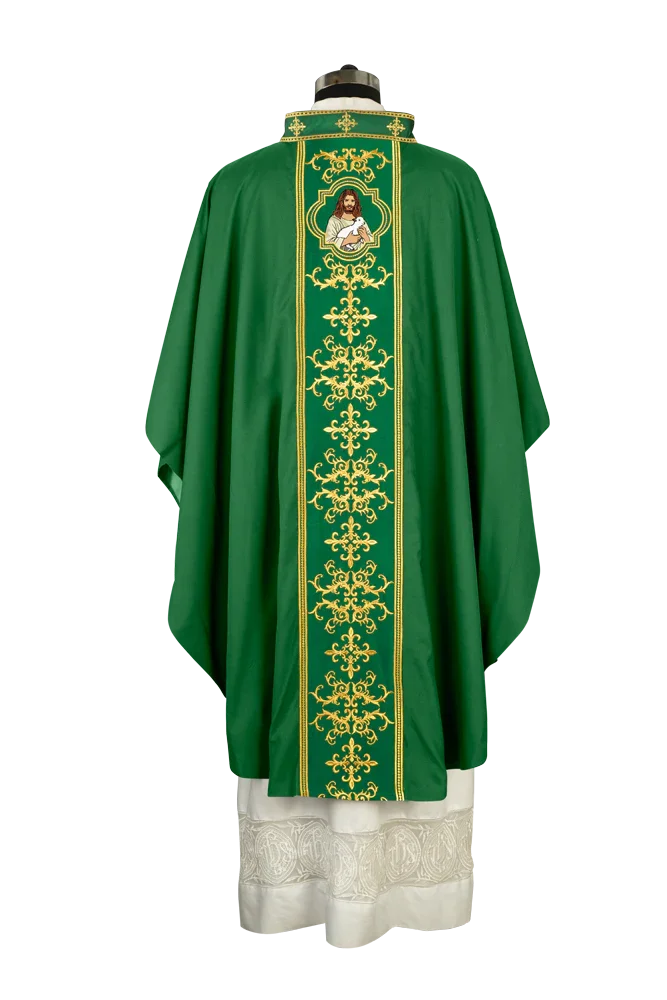 Liturgical Chasuble with Intricate Embroidery of Jesus and the Lamb