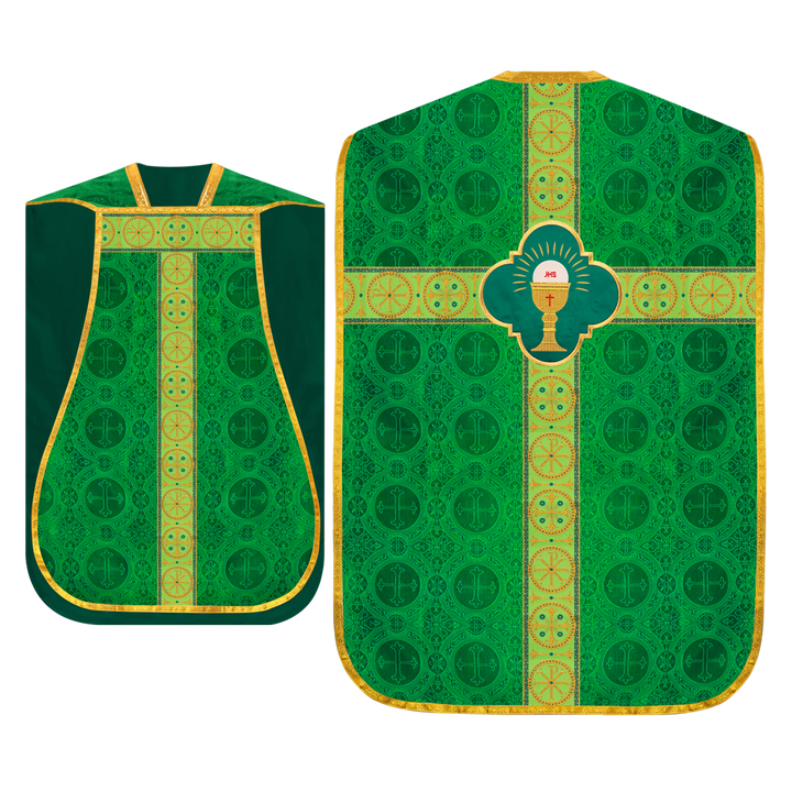 Roman Chasuble Vestment with Spiritual Motif and Ornate Braids