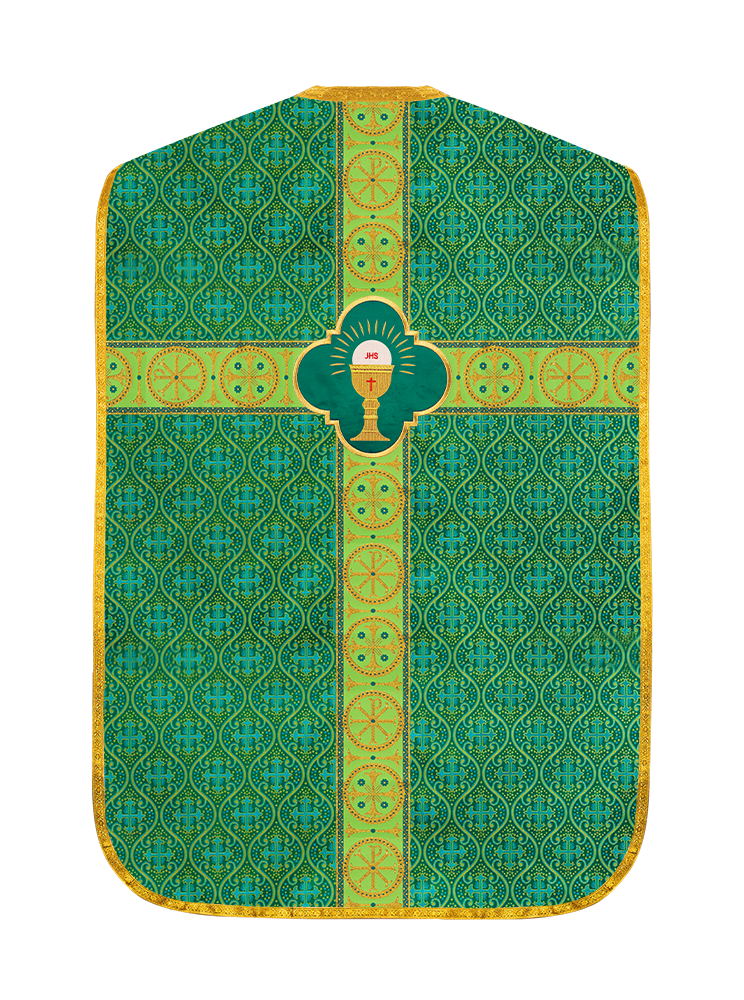 Roman Chasuble Vestment with Spiritual Motif and Ornate Braids