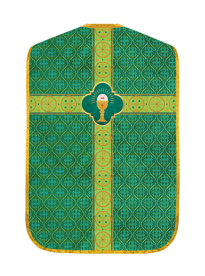 Roman Chasuble Vestment with Spiritual Motif and Ornate Braids