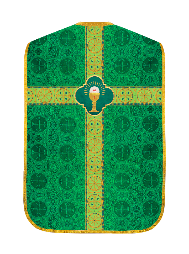 Roman Chasuble Vestment with Spiritual Motif and Ornate Braids