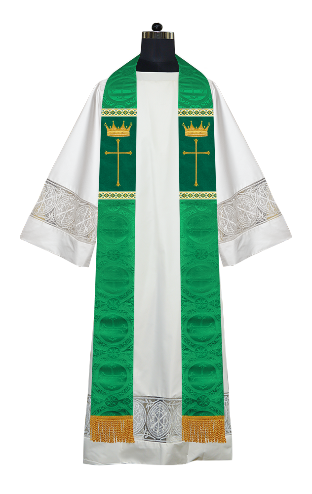 Pastor Clergy Stole with Spiritual Cross and Crown Embroidery