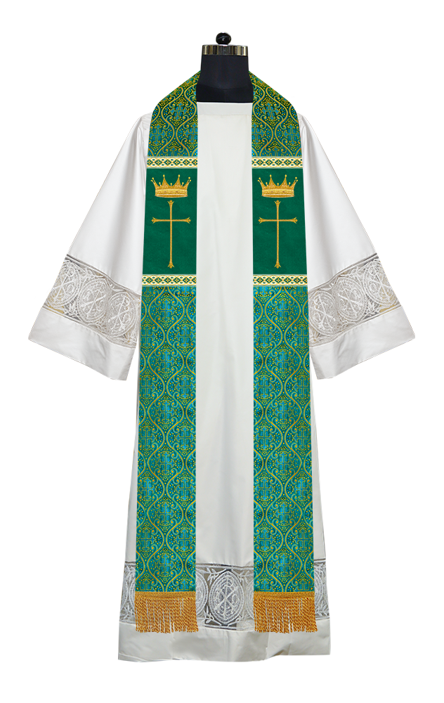 Pastor Clergy Stole with Spiritual Cross and Crown Embroidery