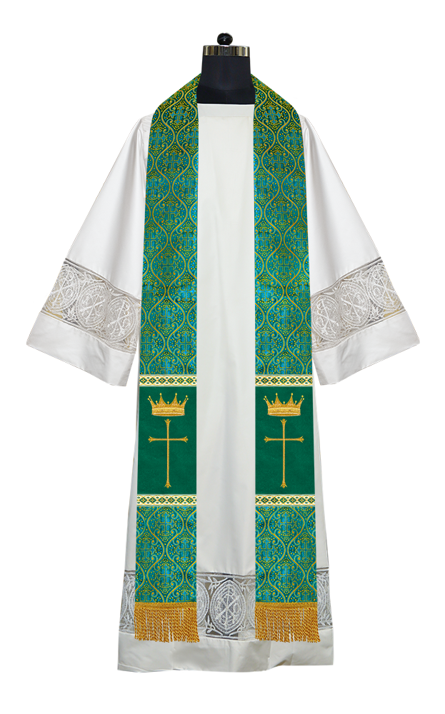 Pastor Clergy Stole with Spiritual Cross and Crown Embroidery