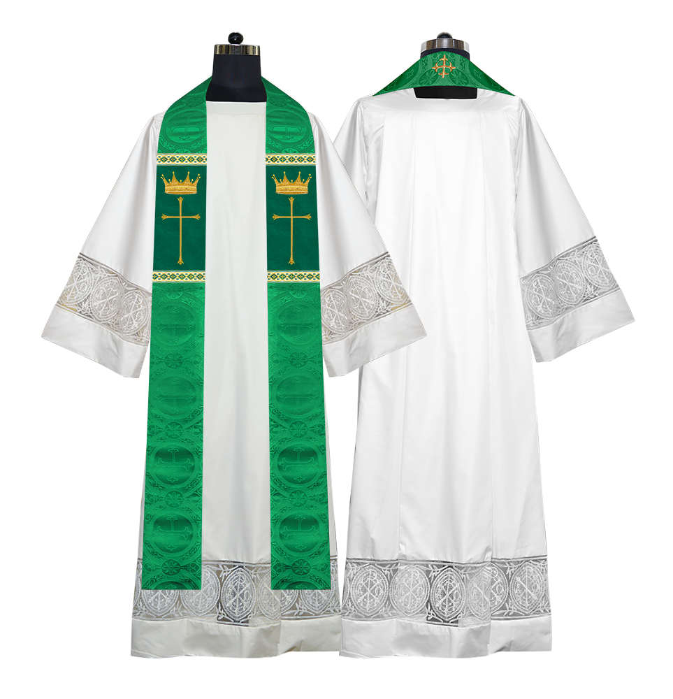 Pastor Clergy Stole with Spiritual Cross and Crown Embroidery