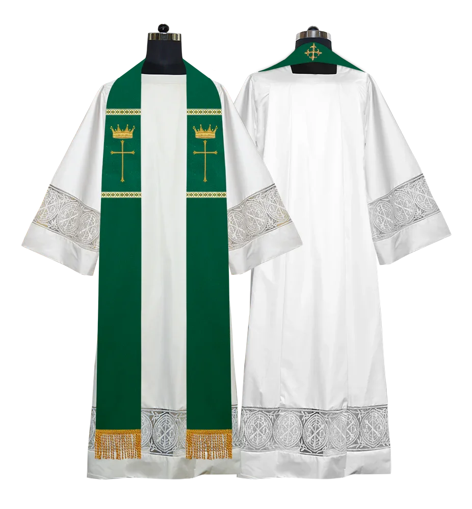 Pastor Clergy Stole with Spiritual Cross and Crown Embroidery